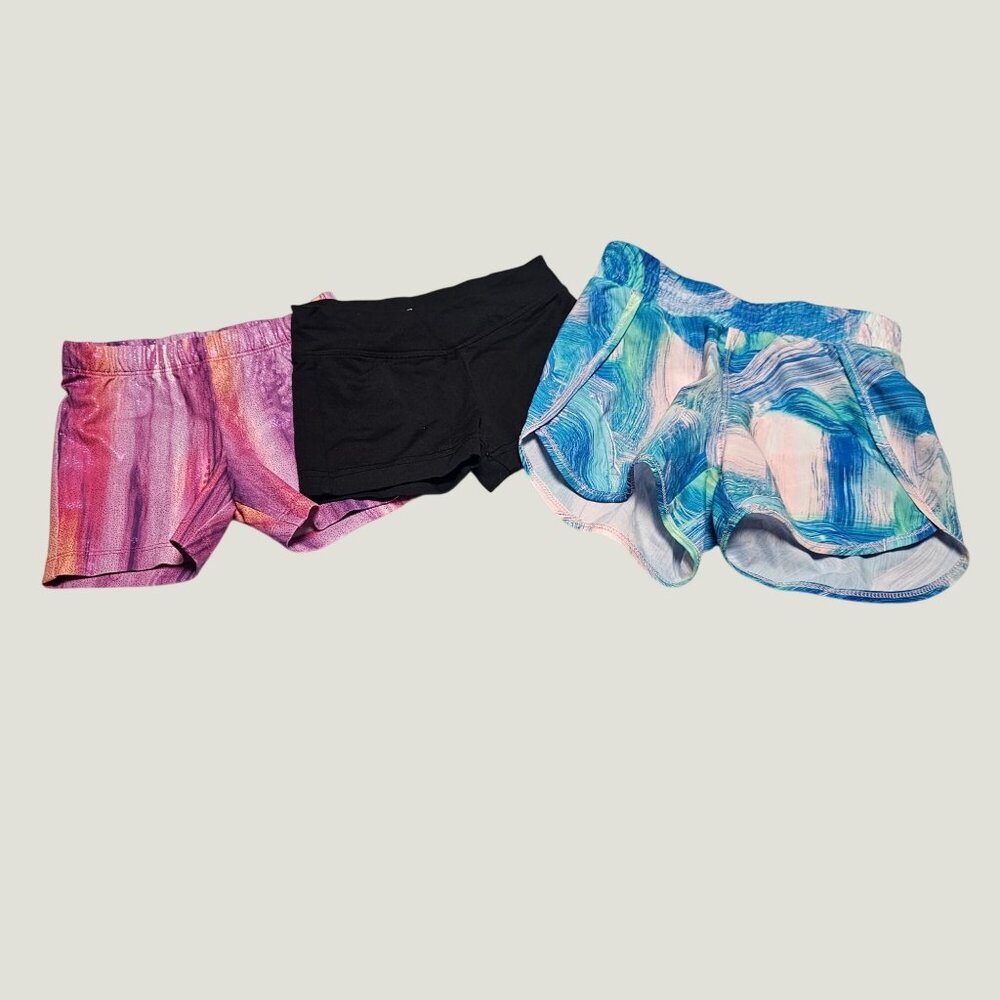 Danskin Now Athletic Shorts Set Recycled Watercolor Print XS/XCH (4-5)